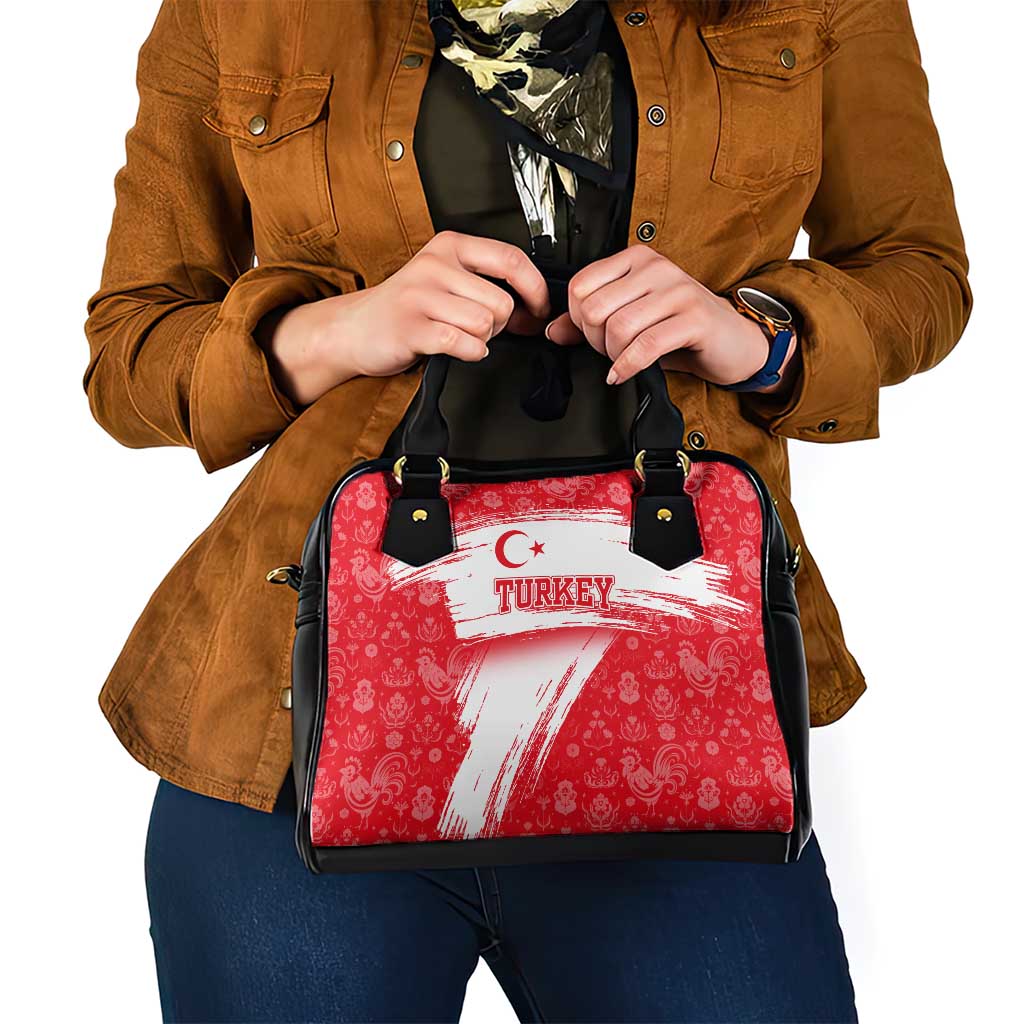 Turkey National Flag and Pattern Design Shoulder Handbag with Red Brush Stroke Effect TS04