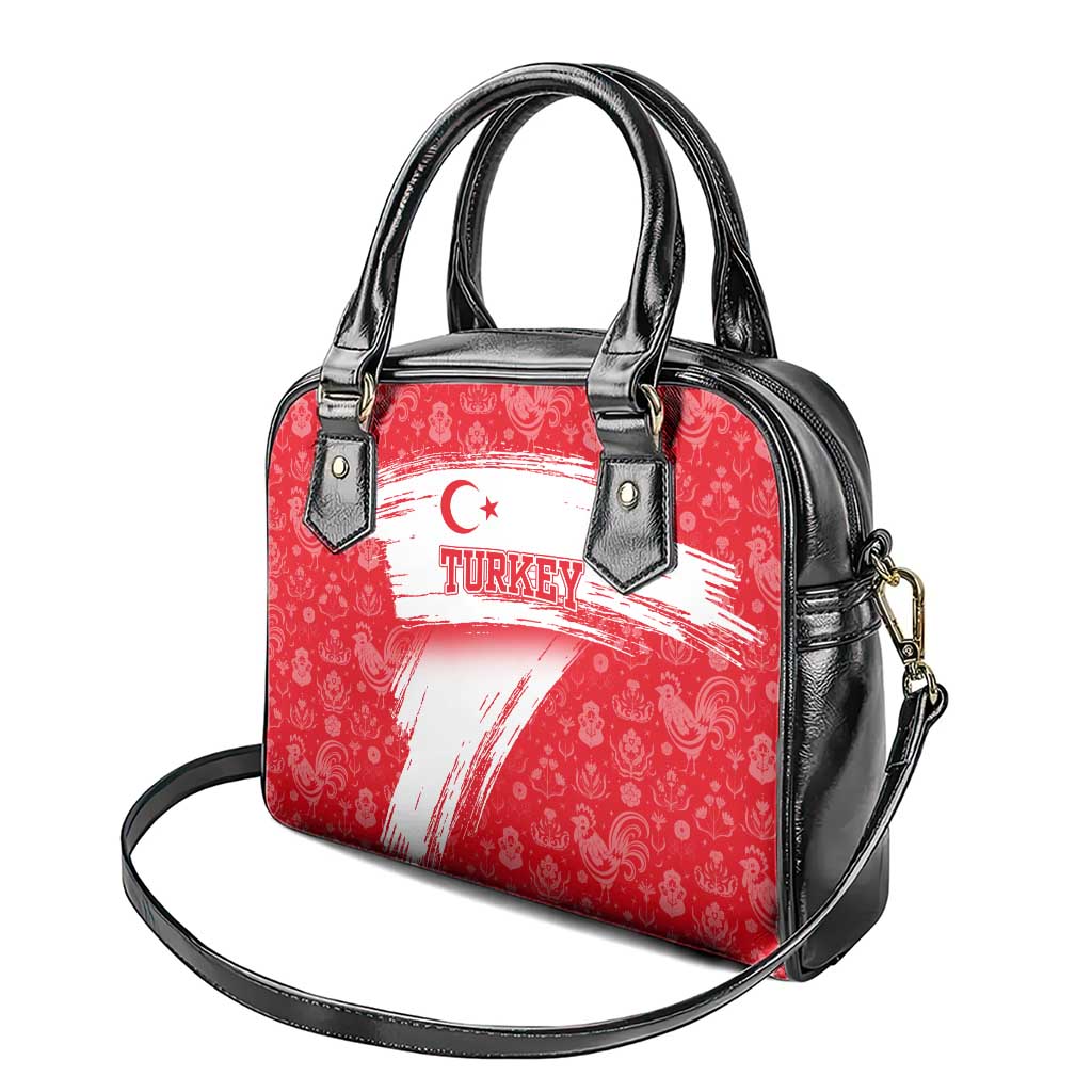 Turkey National Flag and Pattern Design Shoulder Handbag with Red Brush Stroke Effect TS04