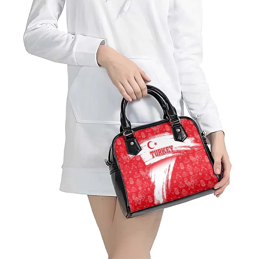 Turkey National Flag and Pattern Design Shoulder Handbag with Red Brush Stroke Effect TS04
