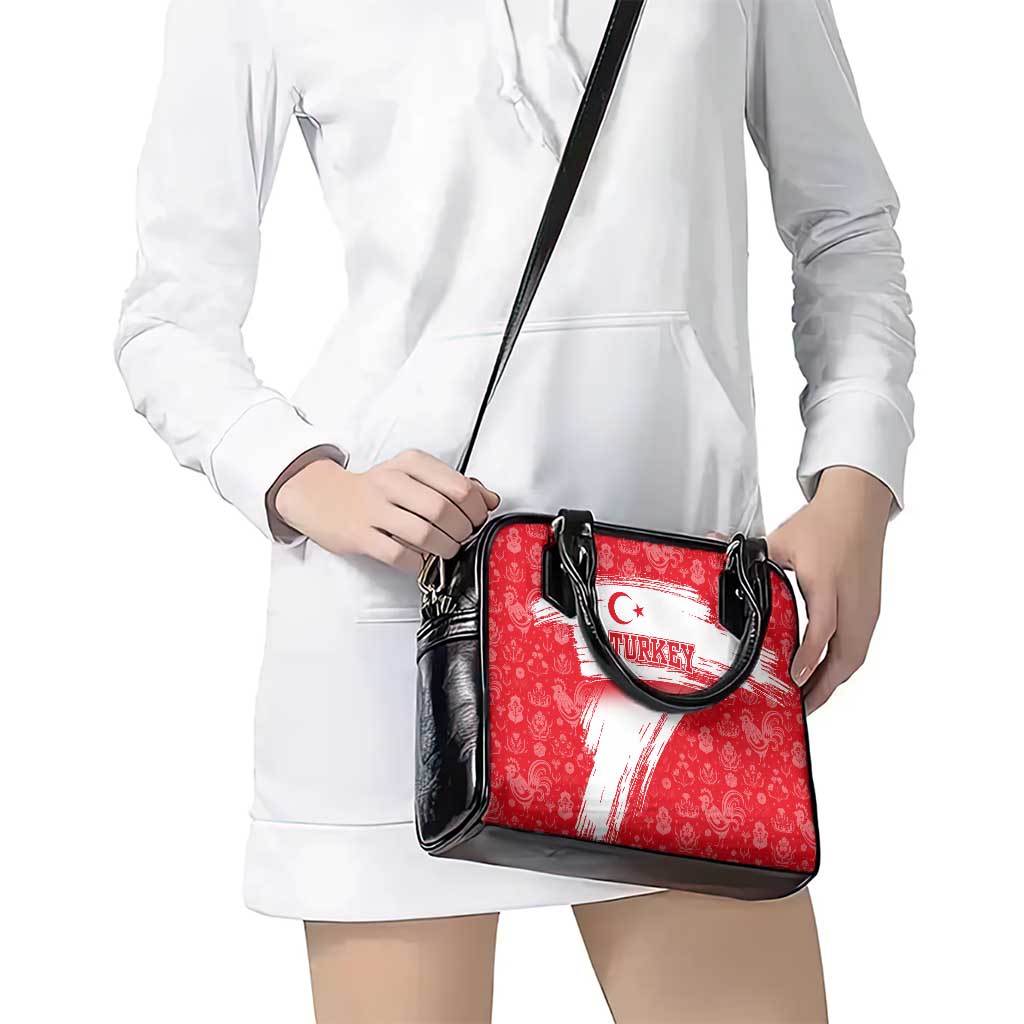 Turkey National Flag and Pattern Design Shoulder Handbag with Red Brush Stroke Effect TS04