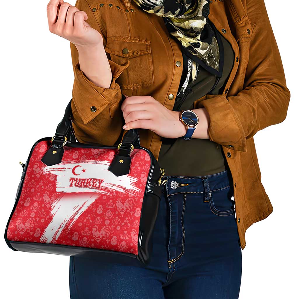 Turkey National Flag and Pattern Design Shoulder Handbag with Red Brush Stroke Effect TS04