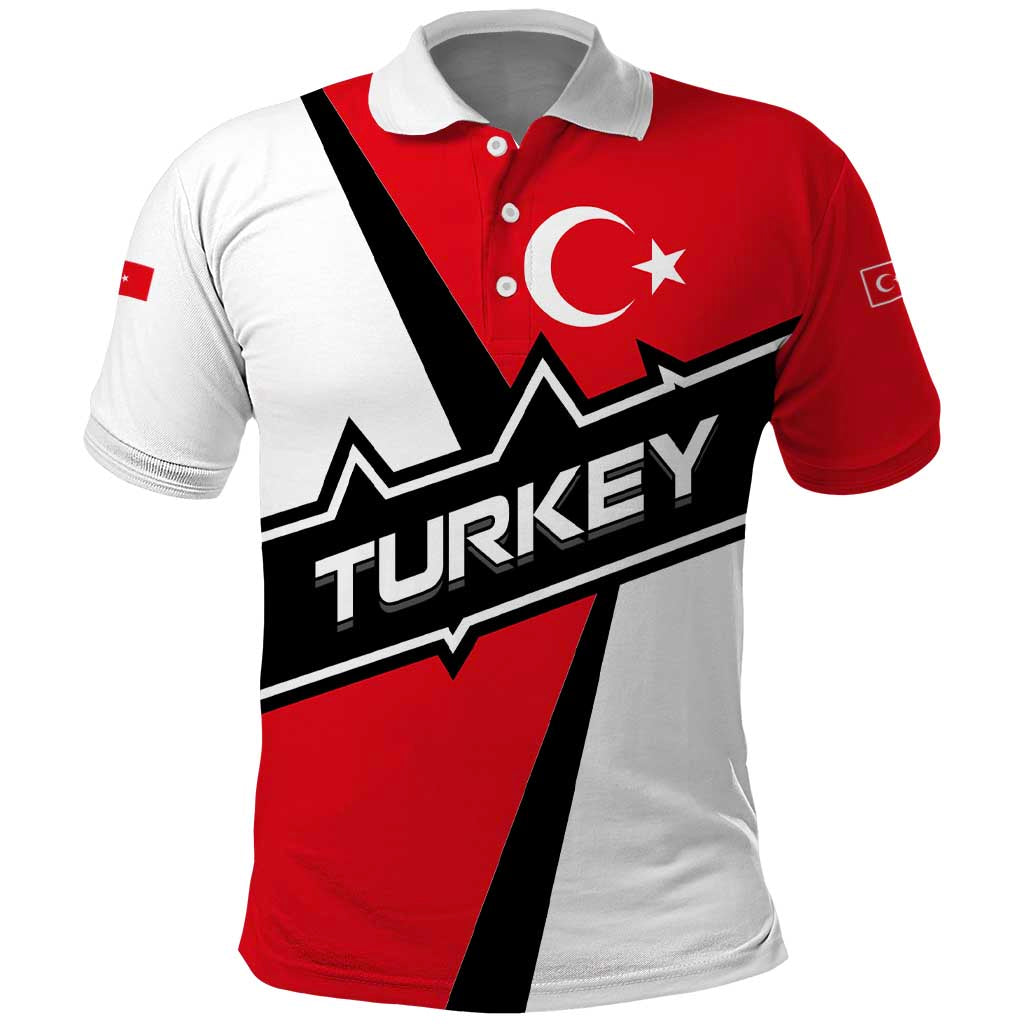 Turkey Flag and Modern Graphic Design Polo Shirt with Bold Red and Black Elements TS04