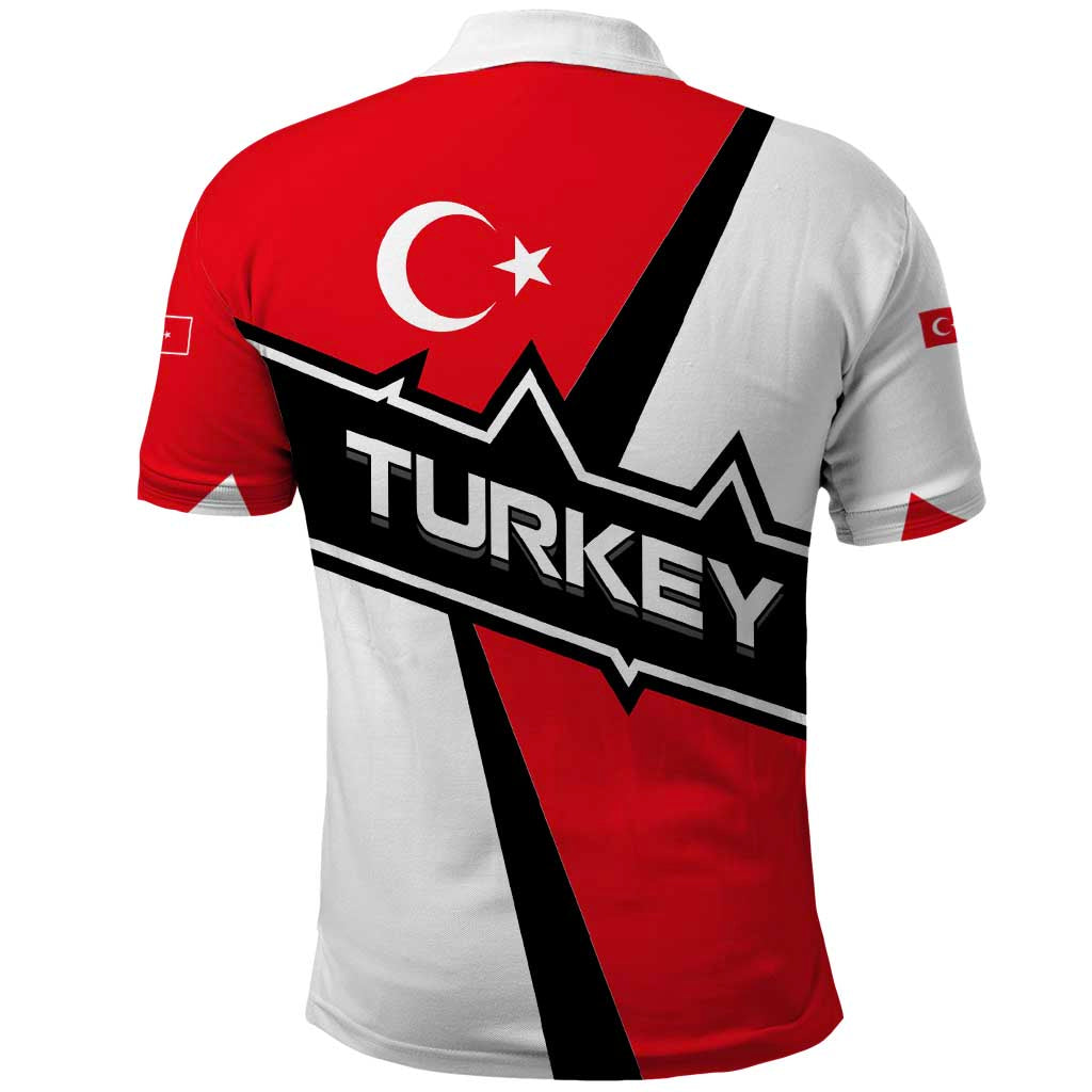 Turkey Flag and Modern Graphic Design Polo Shirt with Bold Red and Black Elements TS04