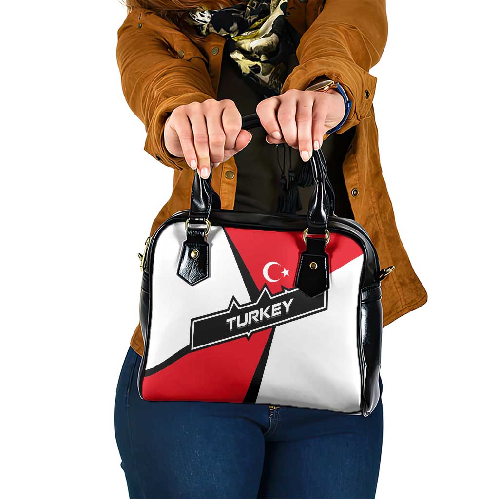 Turkey Flag and Modern Graphic Design Shoulder Handbag with Bold Red and Black Elements TS04