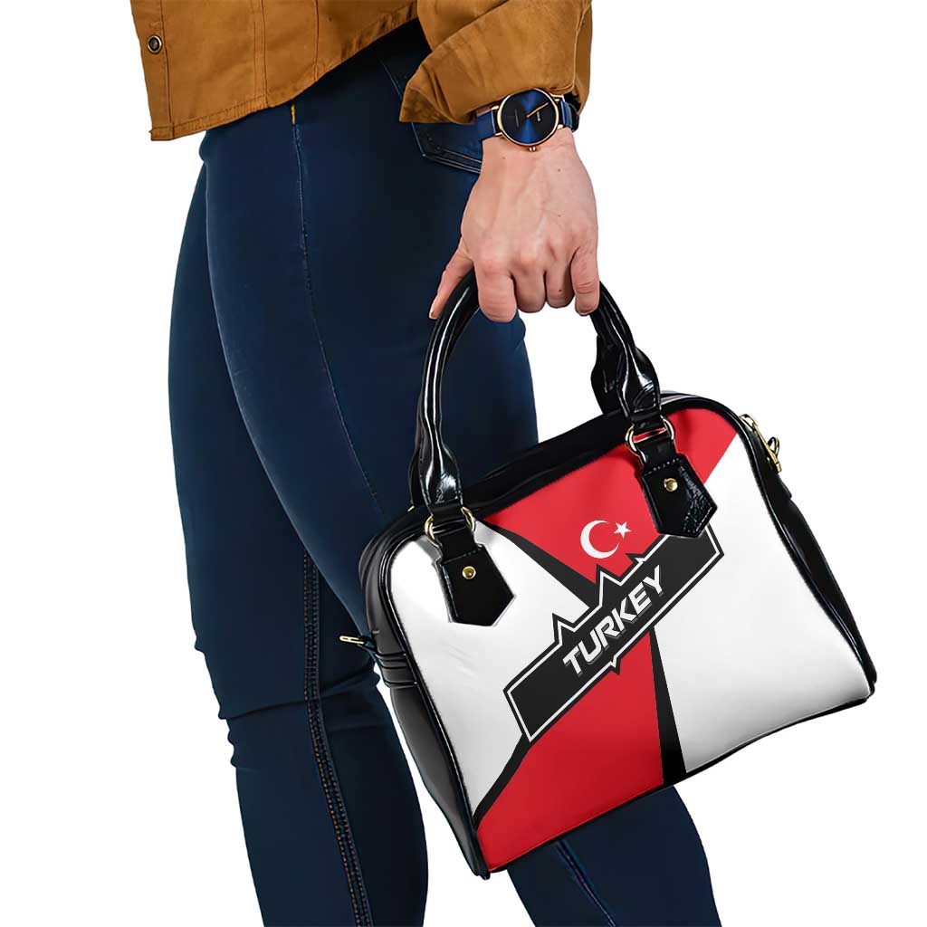 Turkey Flag and Modern Graphic Design Shoulder Handbag with Bold Red and Black Elements TS04