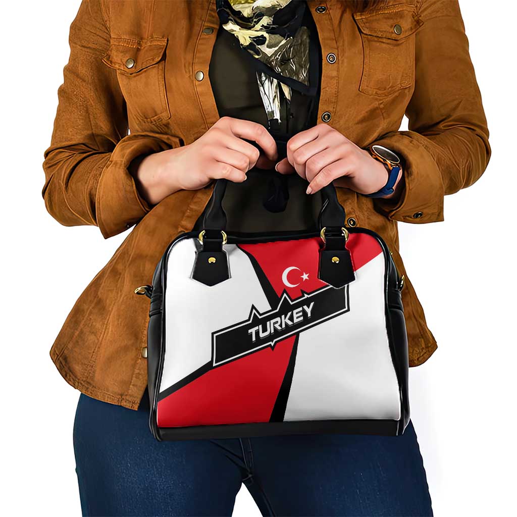 Turkey Flag and Modern Graphic Design Shoulder Handbag with Bold Red and Black Elements TS04