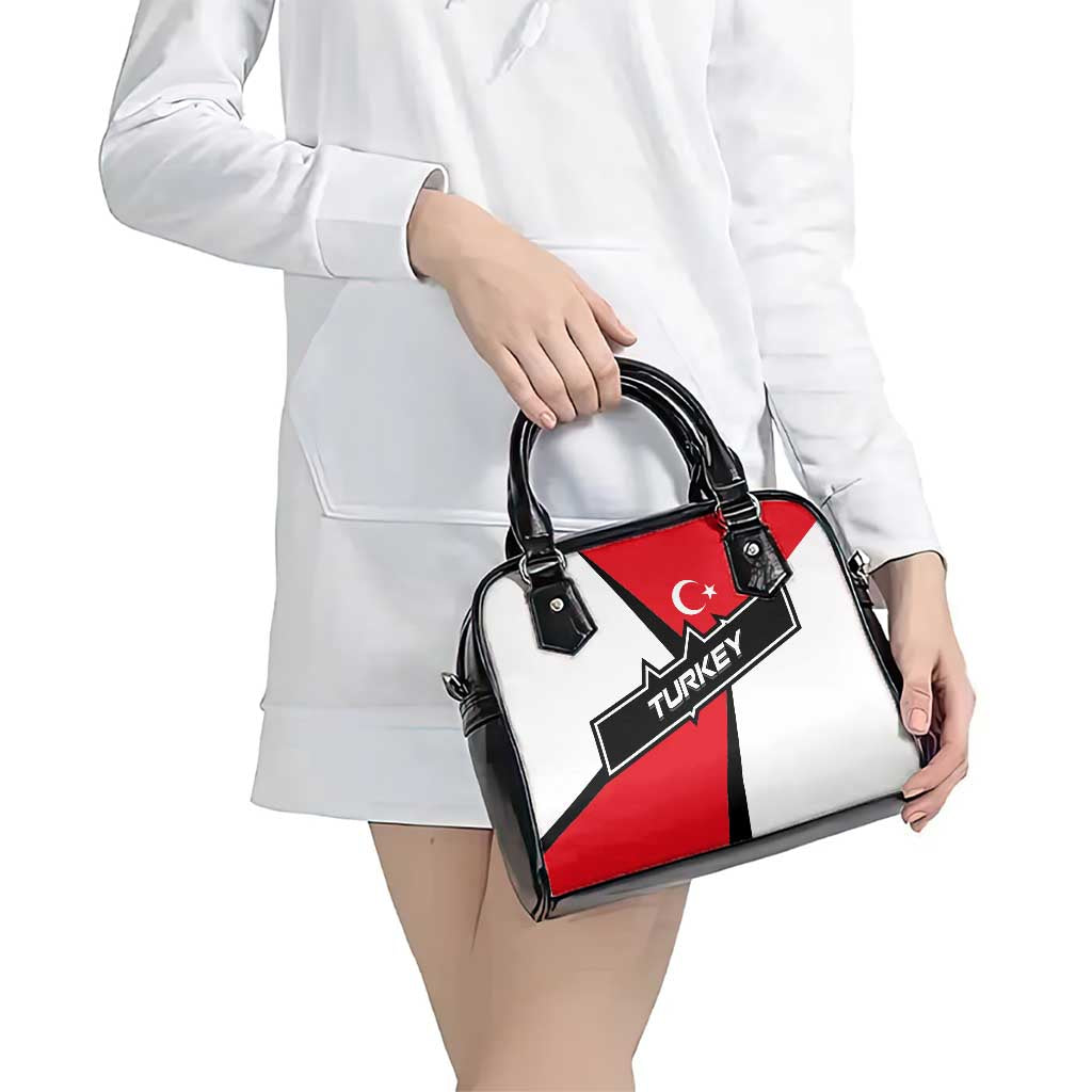 Turkey Flag and Modern Graphic Design Shoulder Handbag with Bold Red and Black Elements TS04