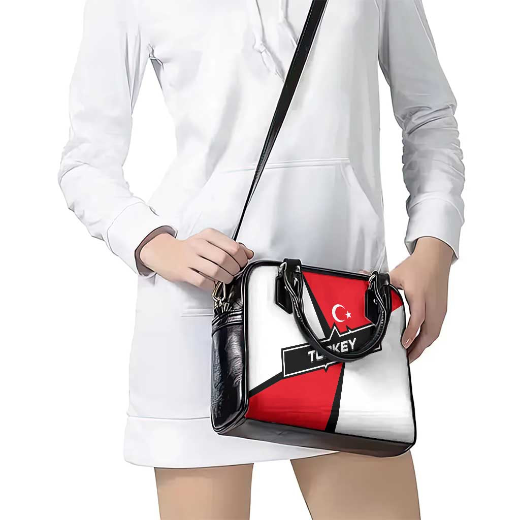 Turkey Flag and Modern Graphic Design Shoulder Handbag with Bold Red and Black Elements TS04