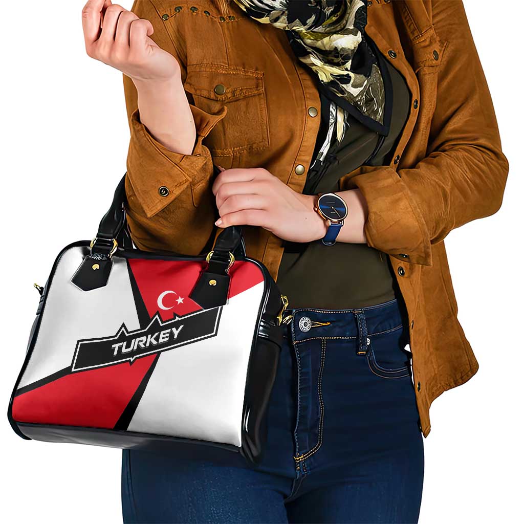 Turkey Flag and Modern Graphic Design Shoulder Handbag with Bold Red and Black Elements TS04