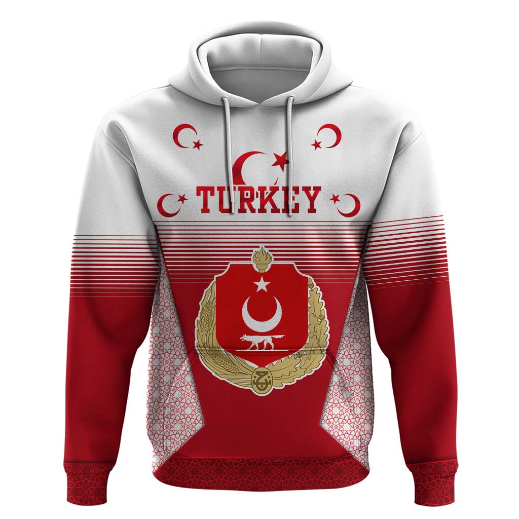 Turkey National Emblem and Cartoon Turkey Bird Hoodie with Red and White Gradient Design TS04