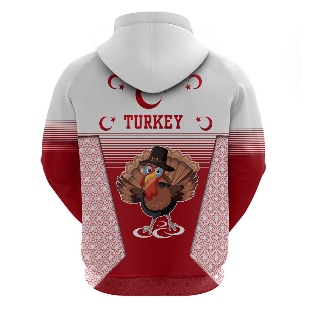 Turkey National Emblem and Cartoon Turkey Bird Hoodie with Red and White Gradient Design TS04