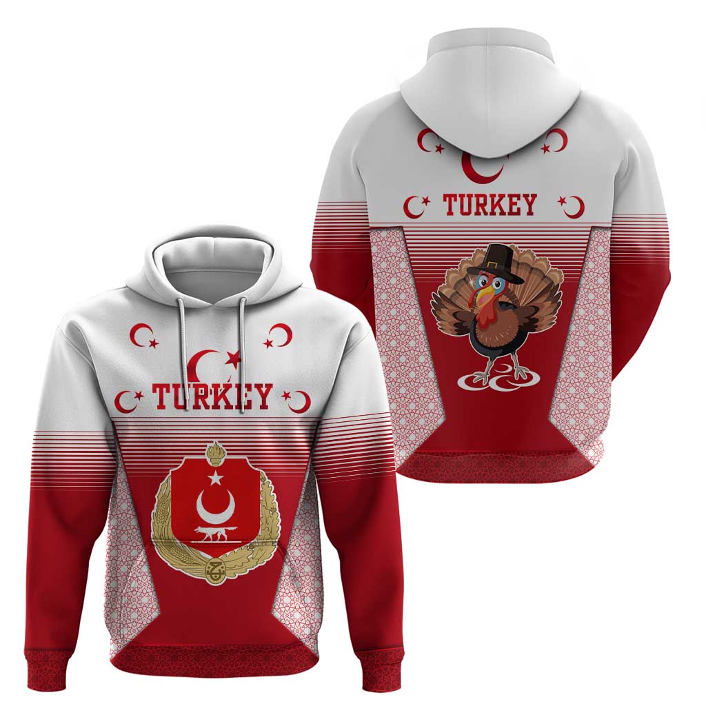 Turkey National Emblem and Cartoon Turkey Bird Hoodie with Red and White Gradient Design TS04