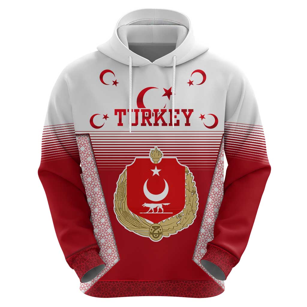 Turkey National Emblem and Cartoon Turkey Bird Hoodie with Red and White Gradient Design TS04