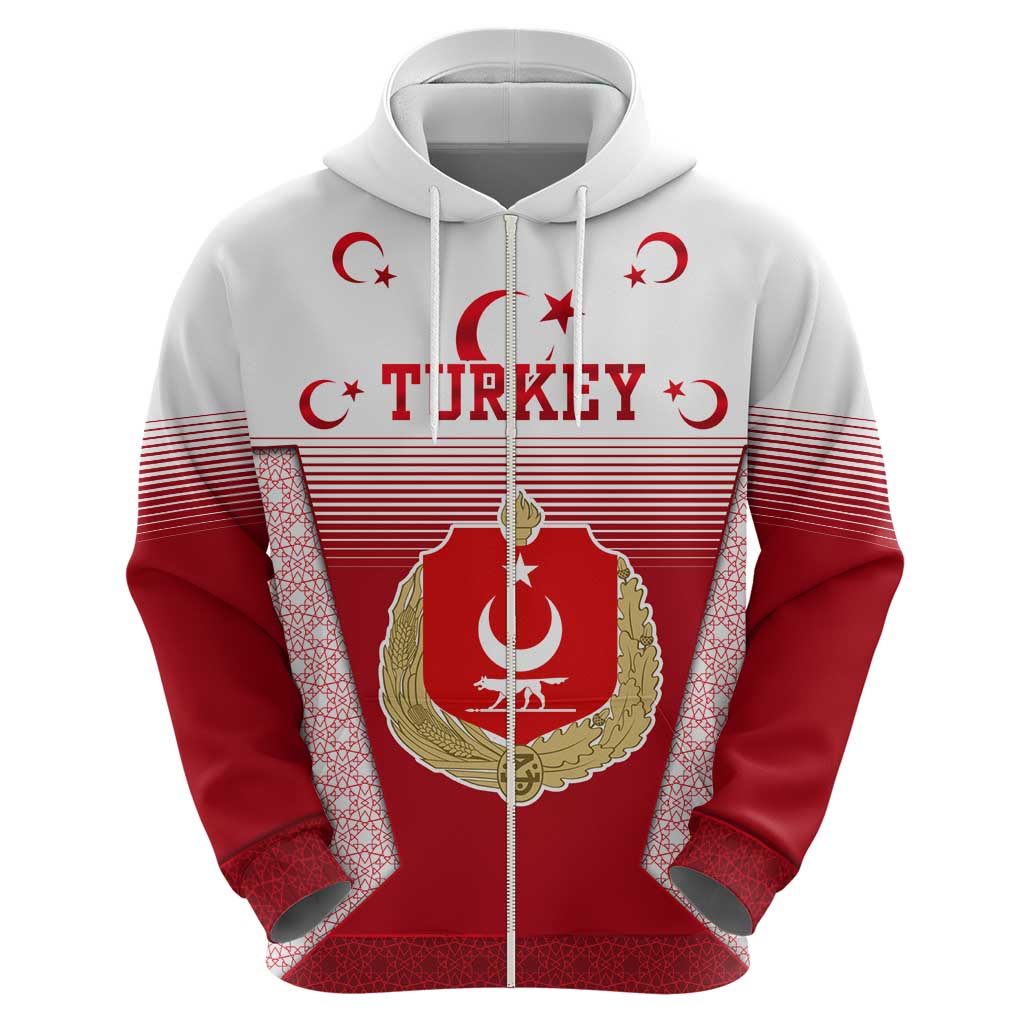 Turkey National Emblem and Cartoon Turkey Bird Hoodie with Red and White Gradient Design TS04