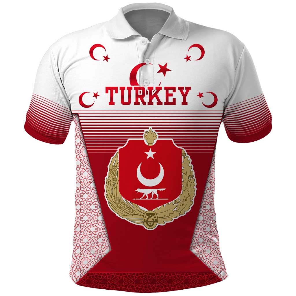 Turkey National Emblem and Cartoon Turkey Bird Polo Shirt with Red and White Gradient Design TS04