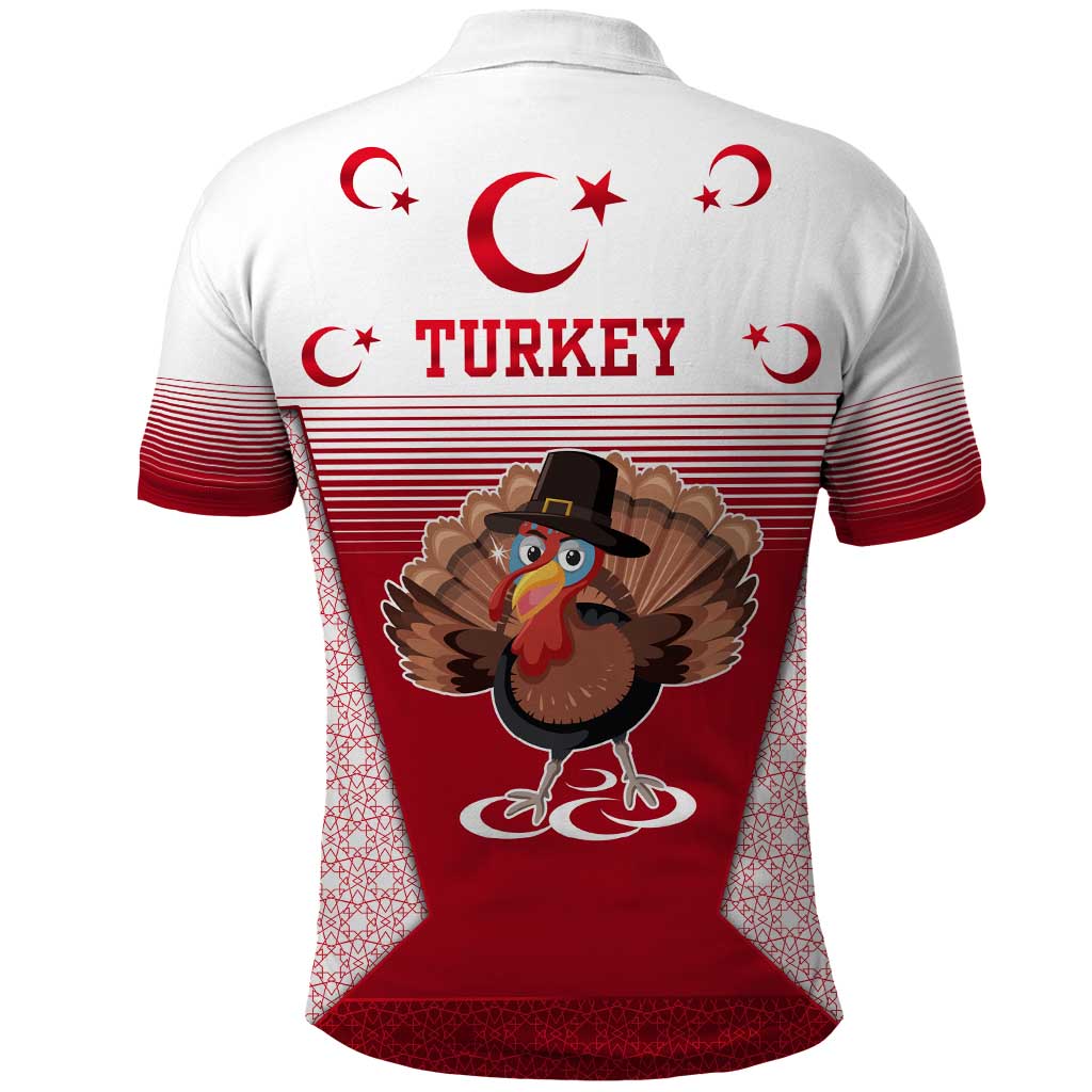 Turkey National Emblem and Cartoon Turkey Bird Polo Shirt with Red and White Gradient Design TS04