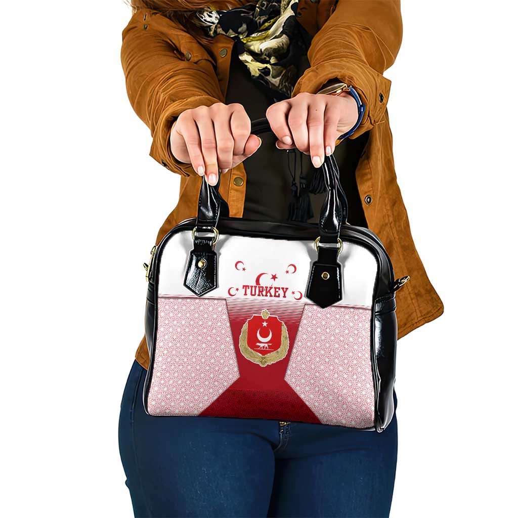 Turkey National Emblem and Cartoon Turkey Bird Shoulder Handbag with Red and White Gradient Design TS04