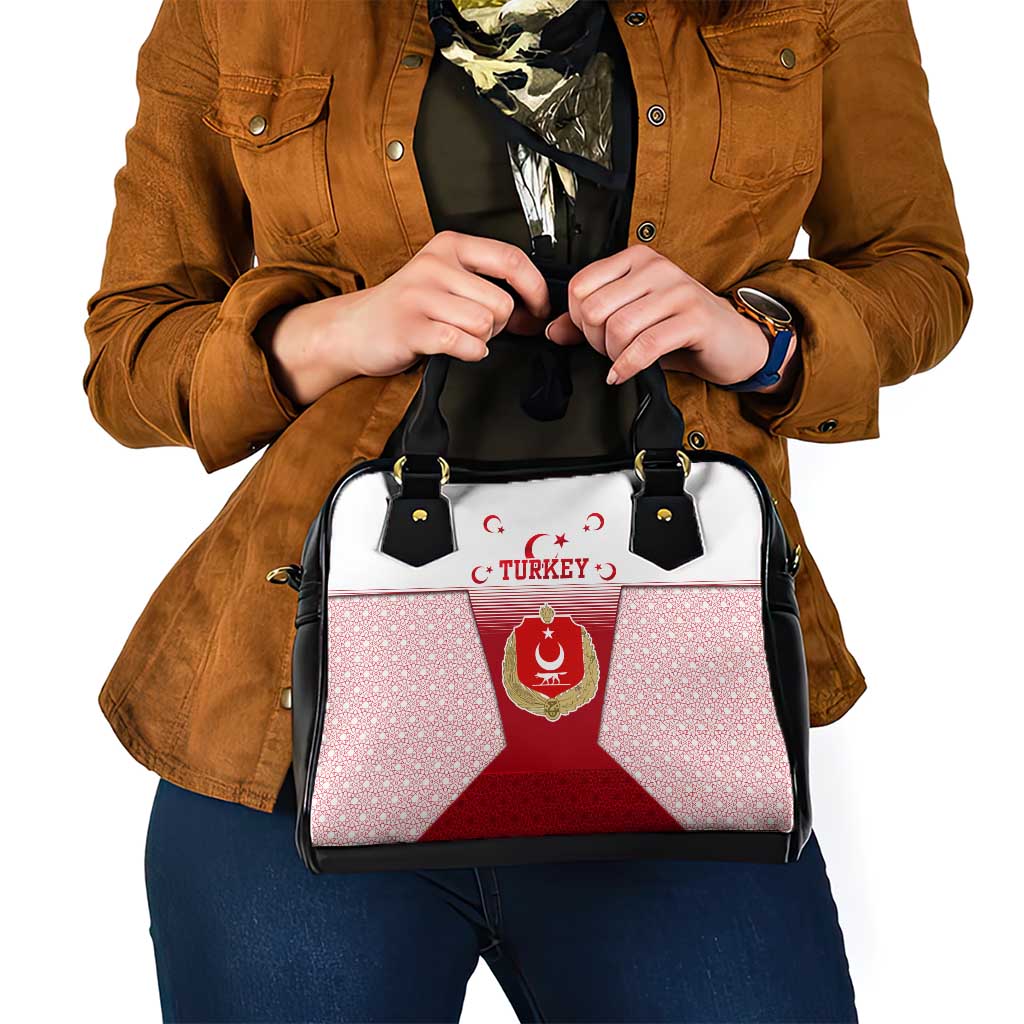 Turkey National Emblem and Cartoon Turkey Bird Shoulder Handbag with Red and White Gradient Design TS04