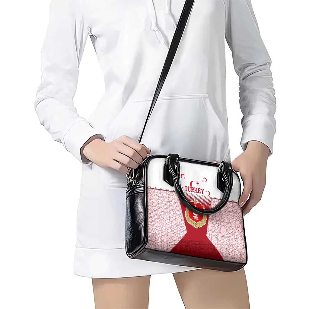 Turkey National Emblem and Cartoon Turkey Bird Shoulder Handbag with Red and White Gradient Design TS04
