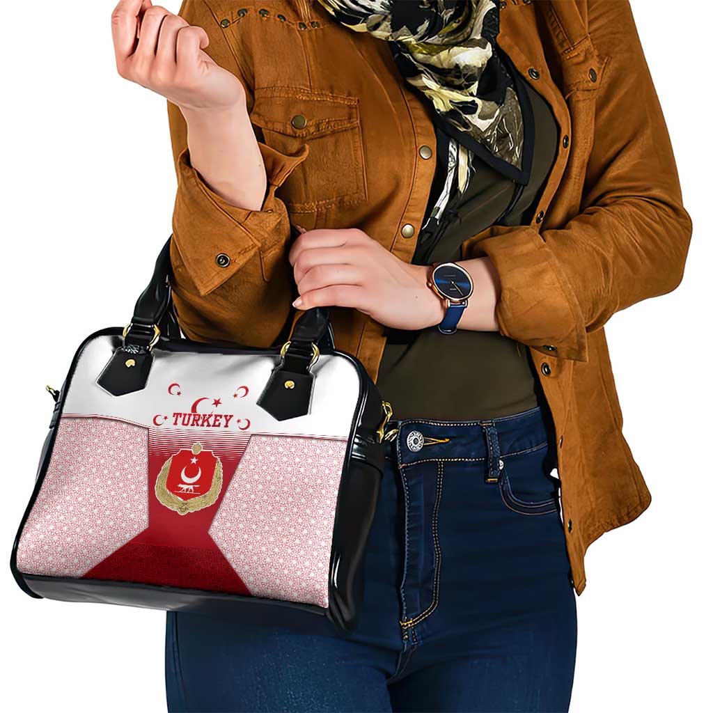 Turkey National Emblem and Cartoon Turkey Bird Shoulder Handbag with Red and White Gradient Design TS04