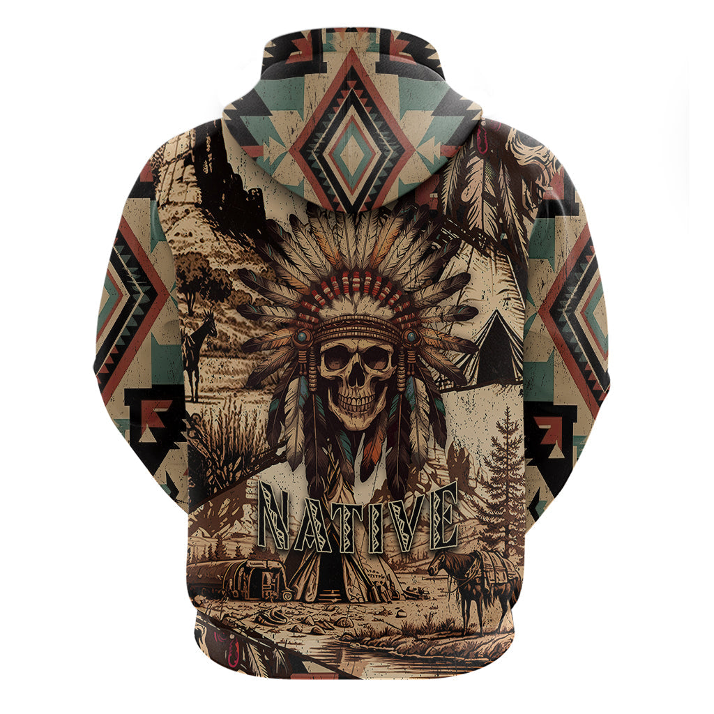 Native American Skull Hoodie with Tribal Prints TS04