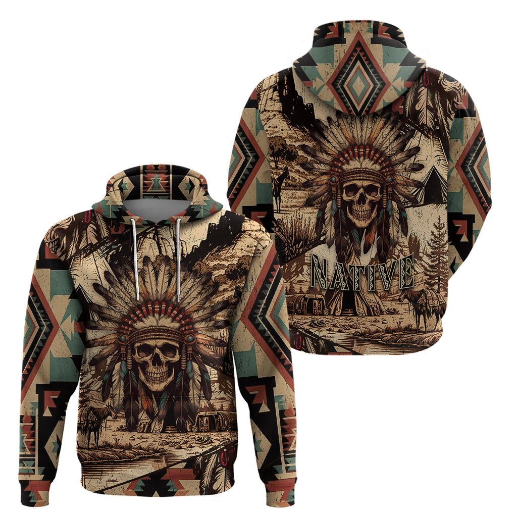 Native American Skull Hoodie with Tribal Prints TS04