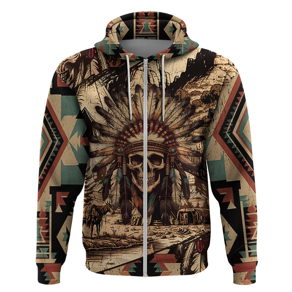 Native American Skull Hoodie with Tribal Prints TS04