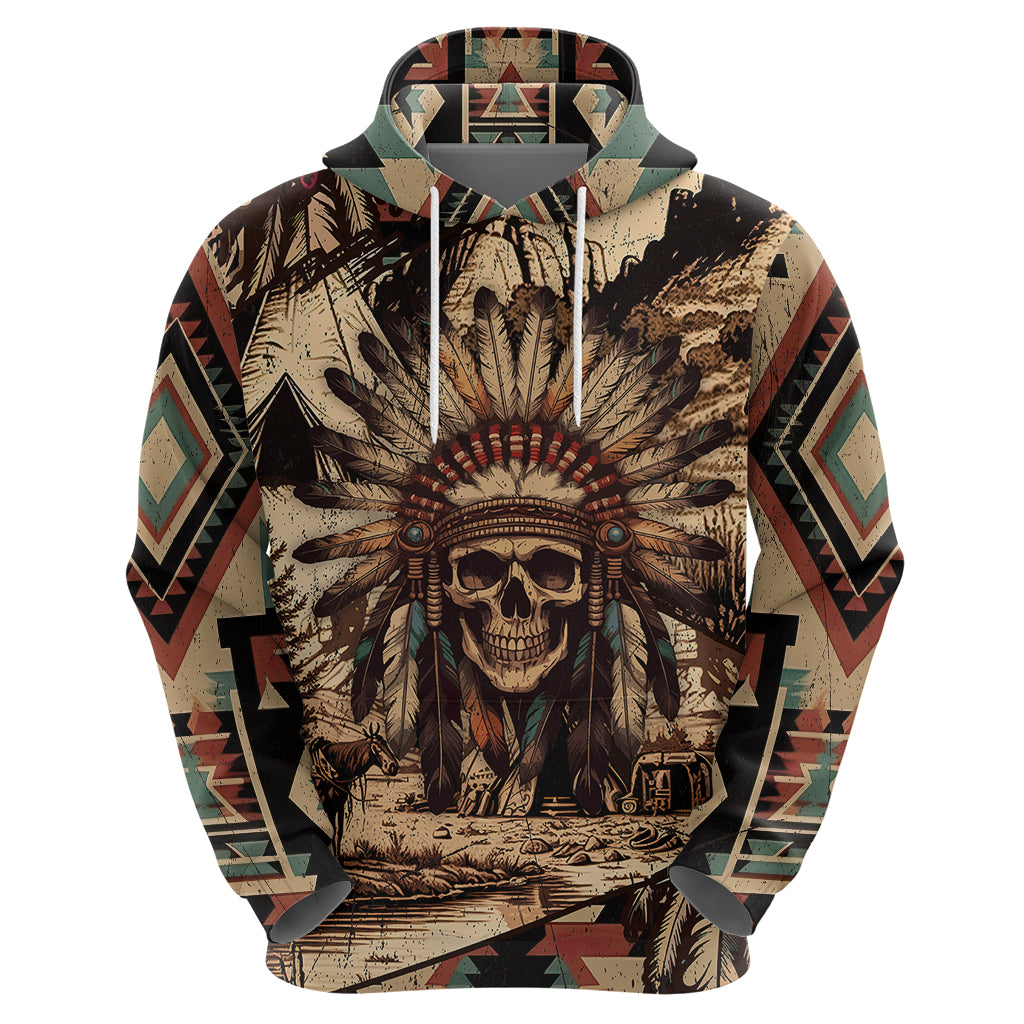 Native American Skull Hoodie with Tribal Prints TS04
