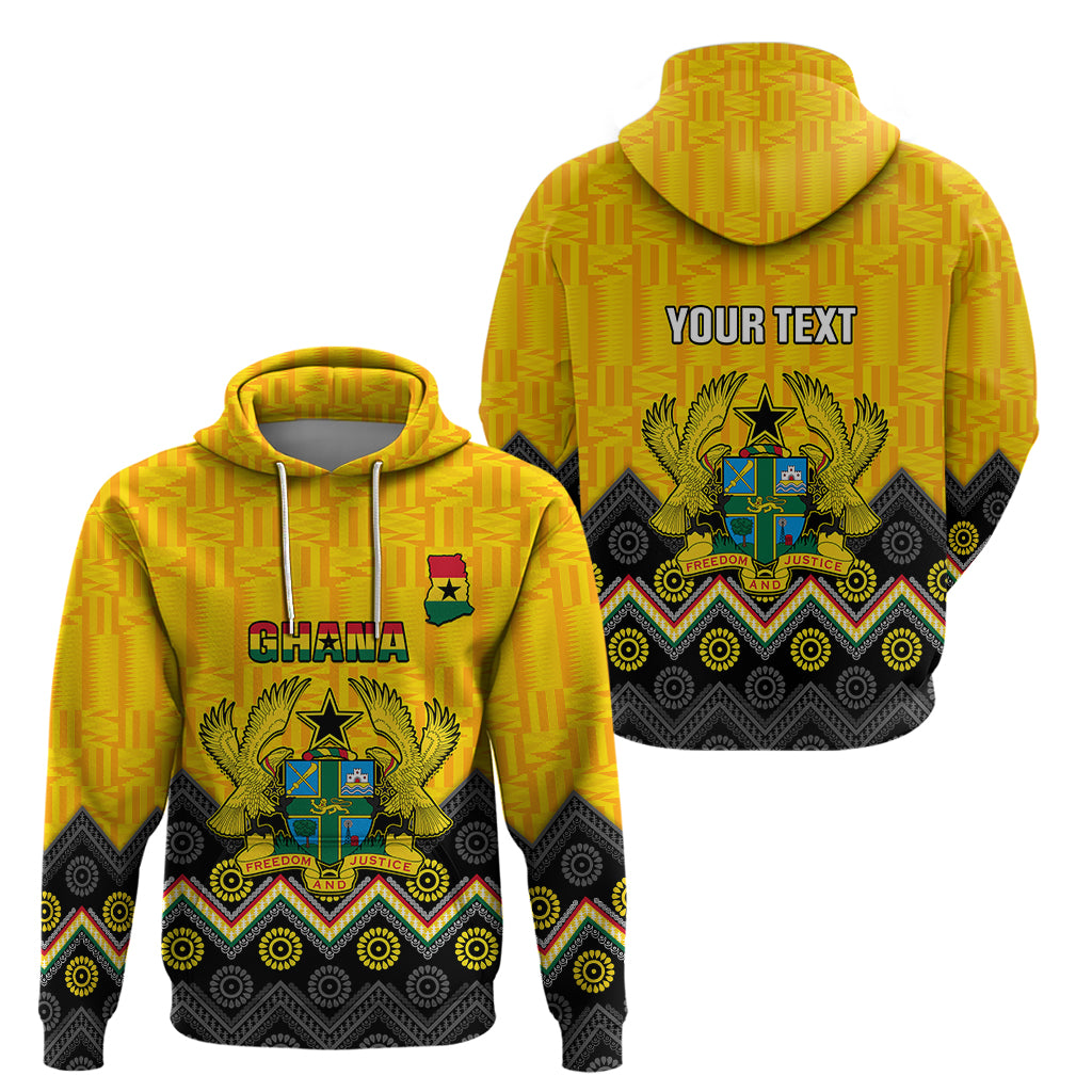 Personalised Ghana Hoodie Kente Pattern And Adinkra Pattern Mix Coat Of Arms TS06