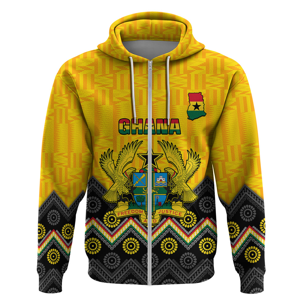 Personalised Ghana Hoodie Kente Pattern And Adinkra Pattern Mix Coat Of Arms TS06