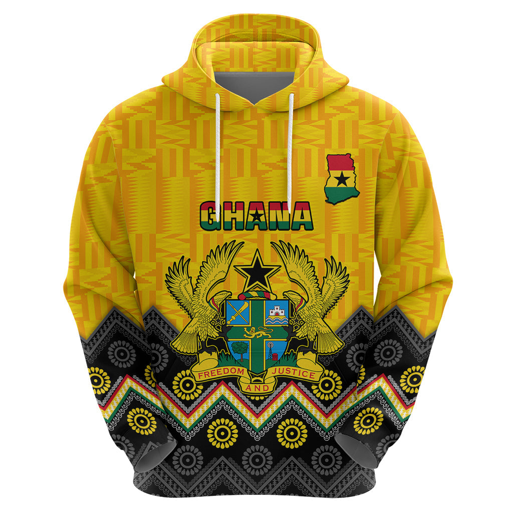Personalised Ghana Hoodie Kente Pattern And Adinkra Pattern Mix Coat Of Arms TS06