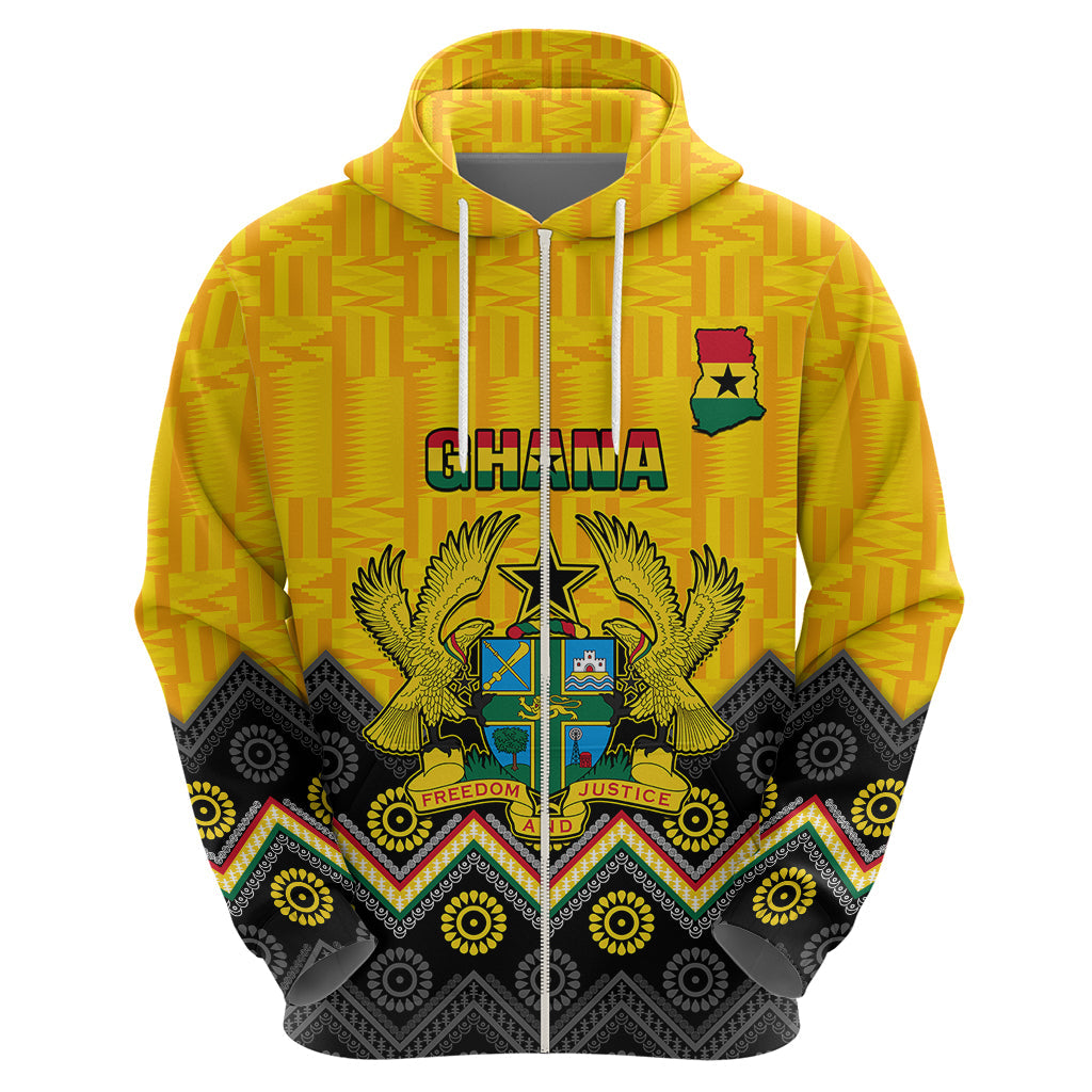 Personalised Ghana Hoodie Kente Pattern And Adinkra Pattern Mix Coat Of Arms TS06