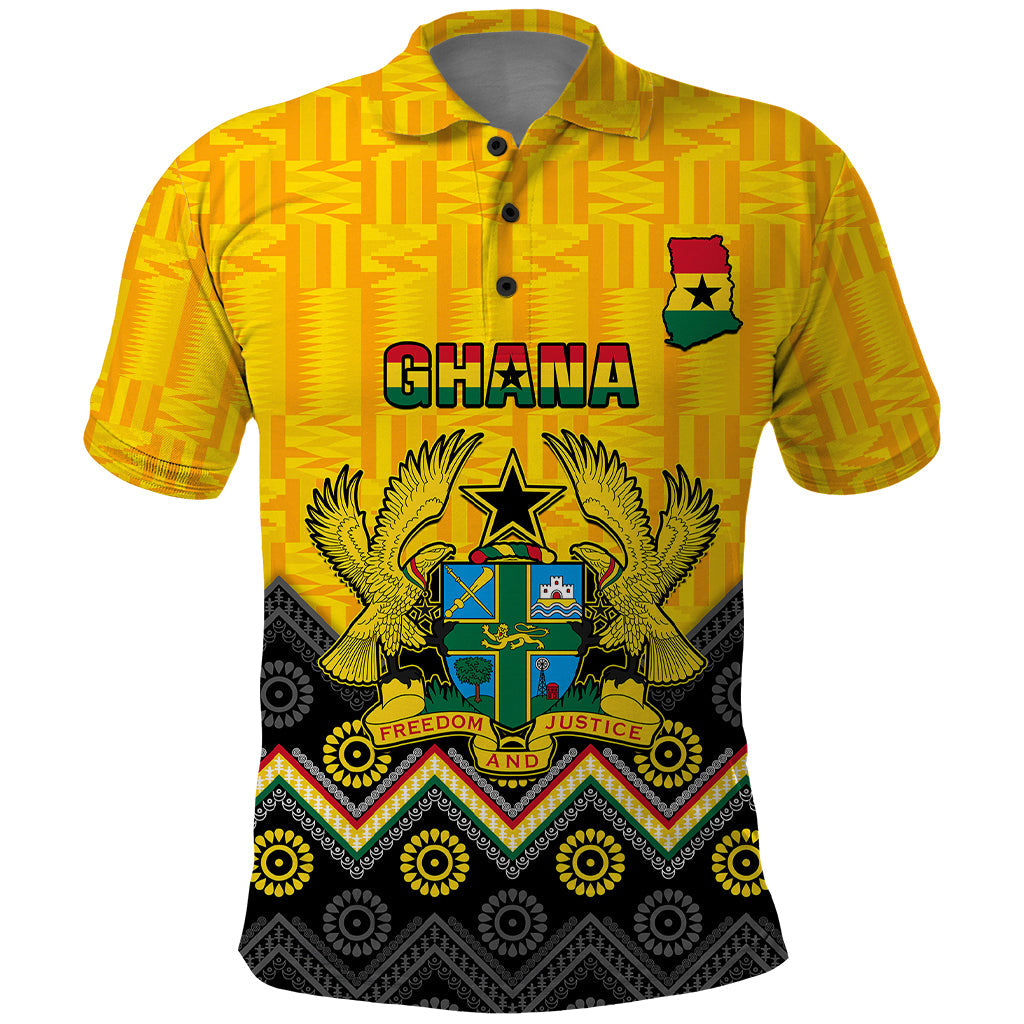 Personalised Ghana Polo Shirt Kente Pattern And Adinkra Pattern Mix Coat Of Arms TS06