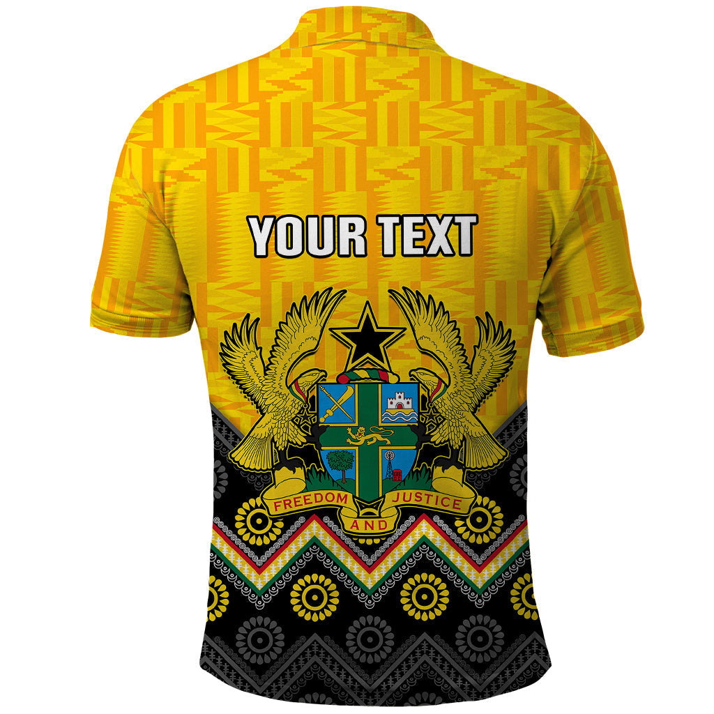 Personalised Ghana Polo Shirt Kente Pattern And Adinkra Pattern Mix Coat Of Arms TS06