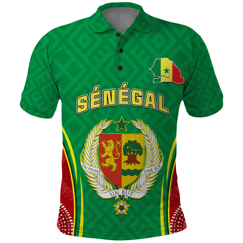 Senegal Polo Shirt Africa Tribal Pattern With Coat Of Arms TS06