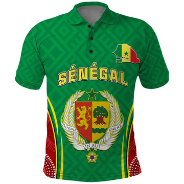 Senegal Polo Shirt Africa Tribal Pattern With Coat Of Arms TS06