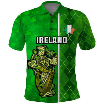 Personalised Ireland Polo Shirt Cross With Shamrock Simple Style TS06