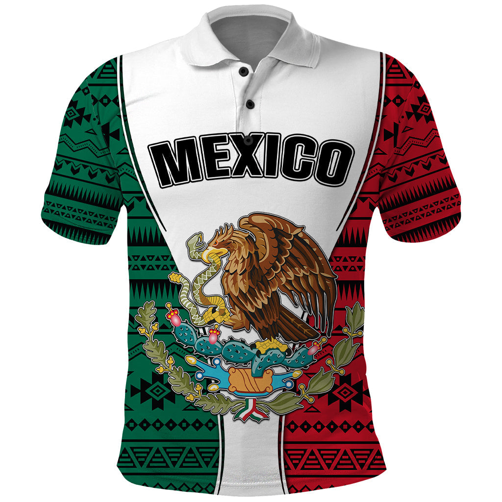 Mexico Polo Shirt Coat Of Arms With Mexican Aztec Pattern TS06