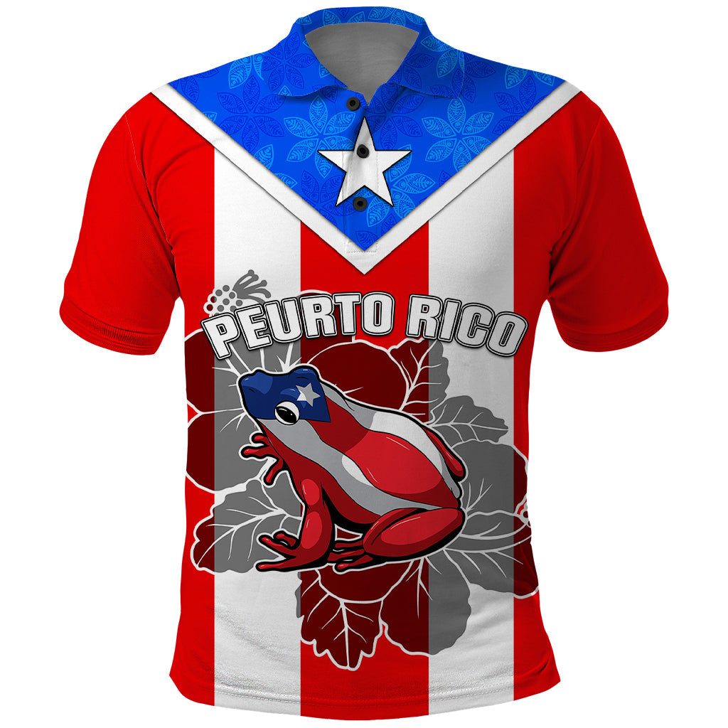 Custom Puerto Rico Polo Shirt Coqui Frog Mix Flor de Maga TS06