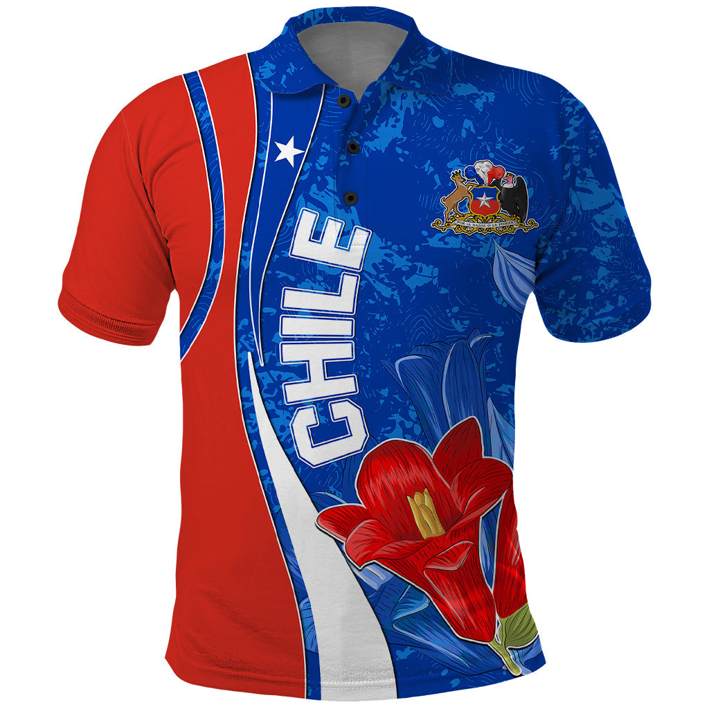 Chile Polo Shirt Copihue With Flag TS06