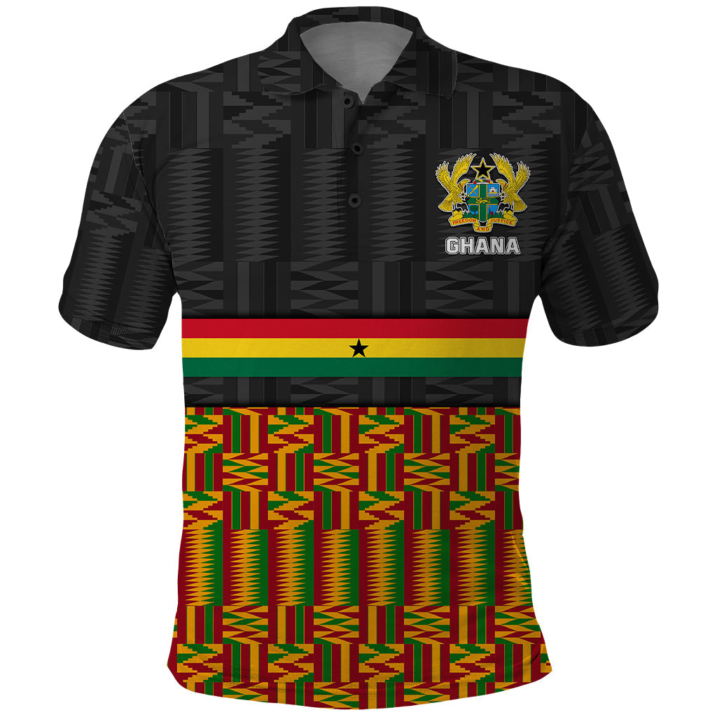 Ghana Polo Shirt Kente Pattern With Coat Of Arms TS06