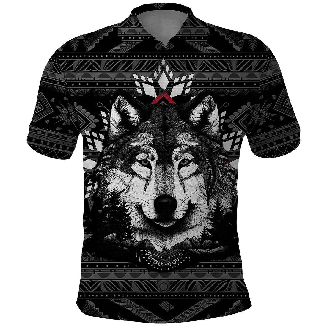 Native American Tribal Pattern With Wolf Born Wild Polo Shirt TS07