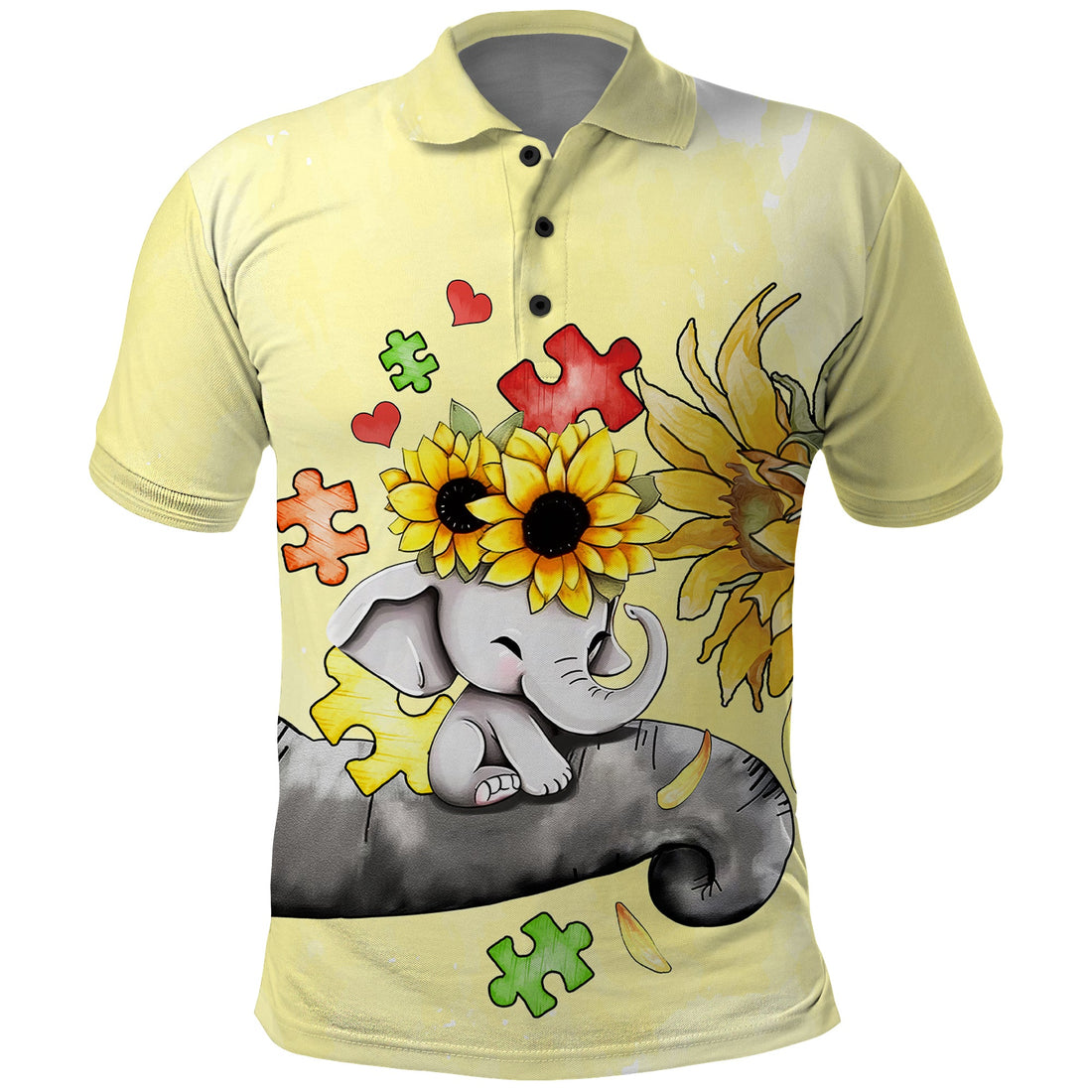 Autism Acceptance Month Elephant With Sunflower Polo Shirt TS07