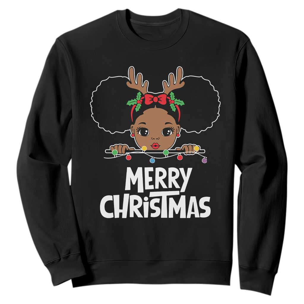 African American Christmas Sweatshirt Cute Black Girl Kids Merry Christmas TS09