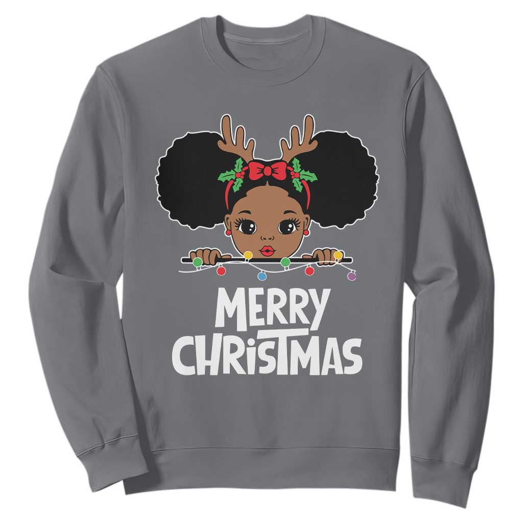 African American Christmas Sweatshirt Cute Black Girl Kids Merry Christmas TS09
