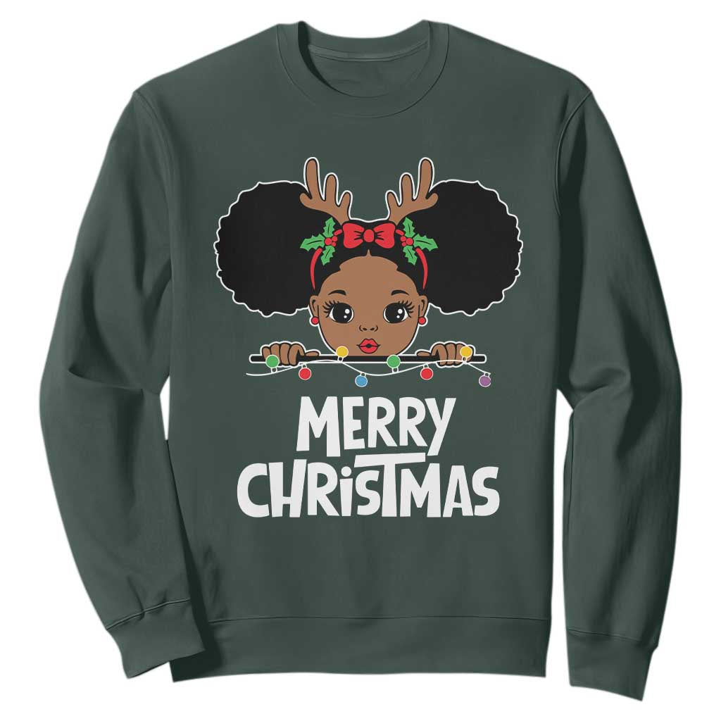 African American Christmas Sweatshirt Cute Black Girl Kids Merry Christmas TS09
