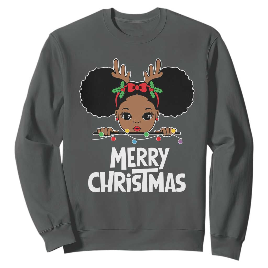 African American Christmas Sweatshirt Cute Black Girl Kids Merry Christmas TS09