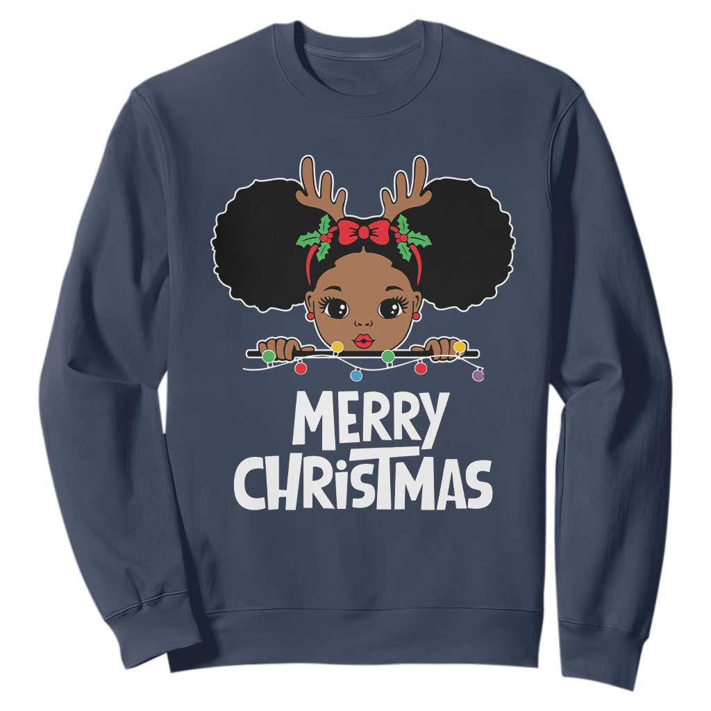 African American Christmas Sweatshirt Cute Black Girl Kids Merry Christmas TS09