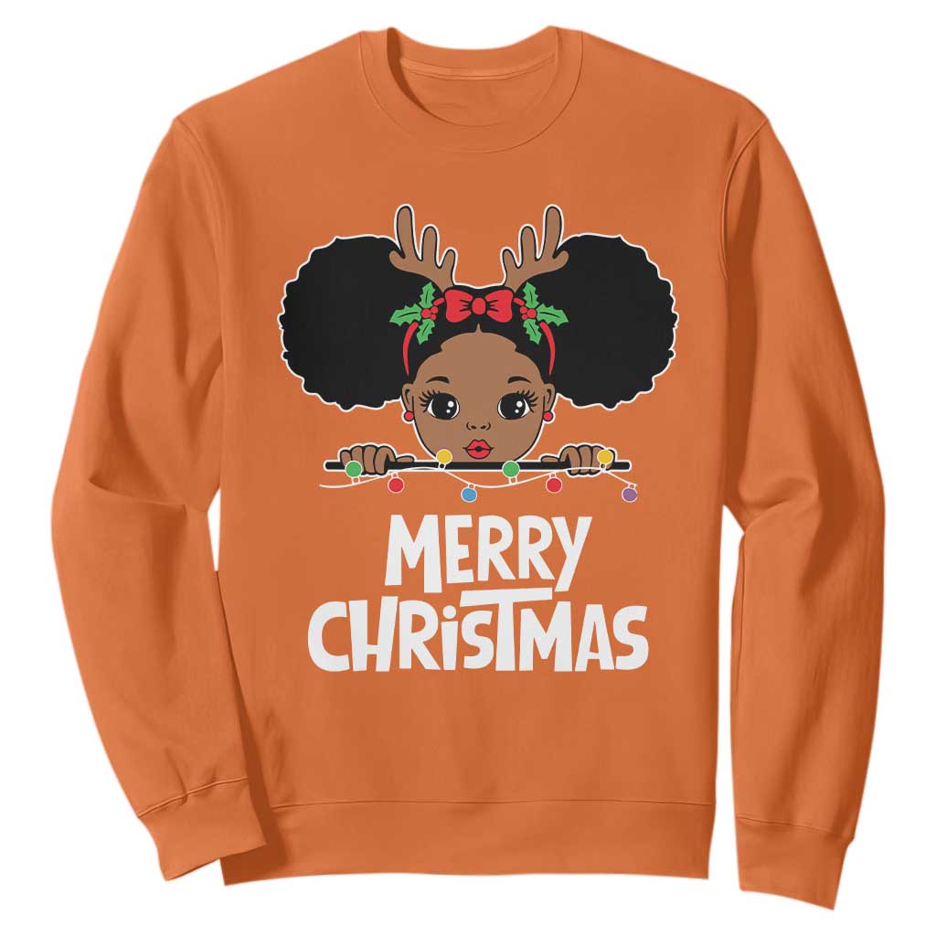 African American Christmas Sweatshirt Cute Black Girl Kids Merry Christmas TS09