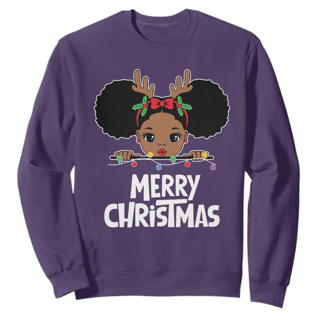 African American Christmas Sweatshirt Cute Black Girl Kids Merry Christmas TS09